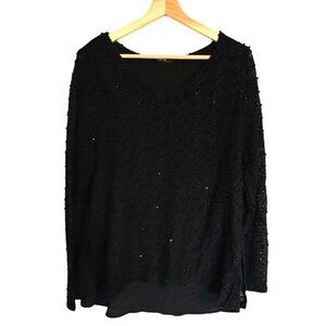Style & Co Beaded‎ Blouse Size Medium Black long sleeve